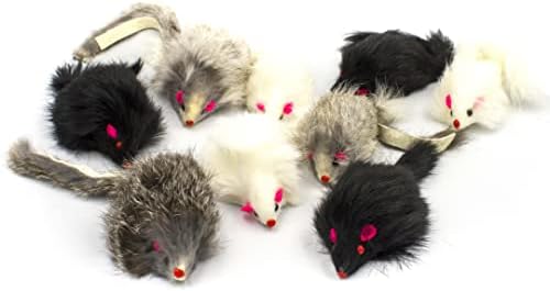 10 Giant Furry Mice with Catnip and Rattle Sound Made of Real Rabbit Fur Interactive Catch Play Mouse Toy for Cat, Pack of 10 Mice - Image 5