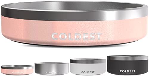 Coldest Dog Bowl - Anti Rust Metal, Non Slip, 3 Layers Insulated Stainless Steel Dog Bowls - Spill Proof & Heavy Duty - Water Bowl for Dogs, Cats & Pets, Dish Washer Safe (21 oz, Forever Pink Glitter) by Coldest