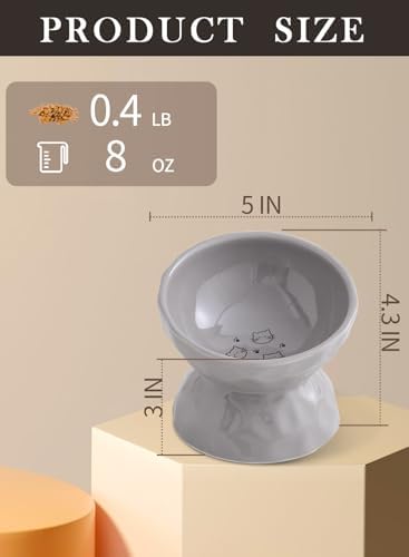 5 Inch Grey Tilted Ceramic Raised Cat Bowls Set of 2 - Image 4