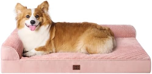 EHEYCIGA Large Dog Bed Memory Foam for Crate, Orthopedic Dog Bed Large Size Dogs with Washable Removable Cover, Waterproof Pet Sofa Couch with Nonskid Bottom, 35x22x6, Pink by EHEYCIGA