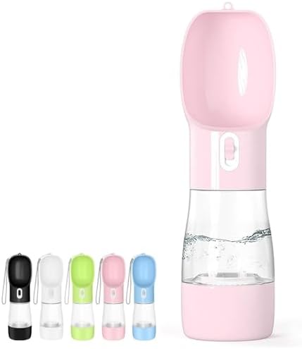 Portable Dog Water Bottle with Food Container Dishwasher Safe-Pink by Misthis