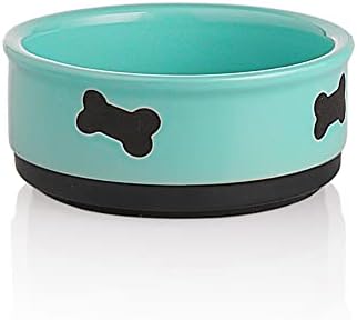Sweejar Ceramic Dog Bowls with Bone Pattern, Dog Food Dish for Medium Dogs, Porcelain Pet Bowl for Water 35 Fl Oz (Turquoise) by Sweejarco1949