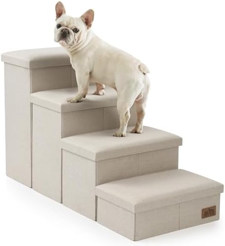 COZY KISS Dog Stairs with Storage, 22" H Wider Dog Steps, 4-Step by COZYKISS