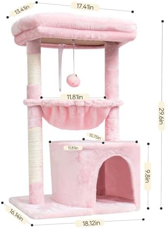 SYANDLVY Pink Cat Tree for Indoor Cats, Modern Tower with Scratching Post - Image 2