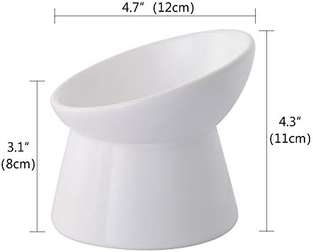 White Small Ceramic Raised Cat Bowls, Tilted Elevated Food or Water Bowls, Stress Free, Backflow Prevention, Dishwasher and Microwave Safe, Lead & Cadmium Free - Image 2