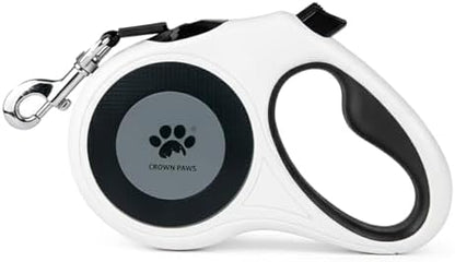 16 ft Retractable Dog Leash for Extra Large Dogs up to 130 lbs,Tangle-Free Nylon Tape,White Dan24 XL by CROWN+PAWS
