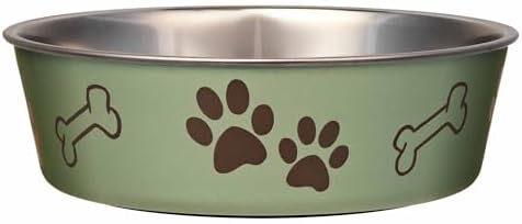 Loving Pets Bella Dog Bowls- Stainless Steel Dog & Cat Bowls - Spill Proof Dog Food Bowl, Cat Bowl, Puppy Essentials & Pet Supplies Great for Home & Travel (Large 35-65 lbs, Artichoke) by Loving+Pets