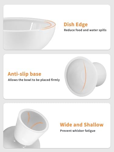 LoeJan Elevated Food and Water Bowls Set, Extra Wide and Raised Ceramic Feeder, Anti-Vomit Whisker-Free Pressure Cat Feeding Bowl for Kittens Adult Cats Small Dogs (White, Food Bowl) - Image 4