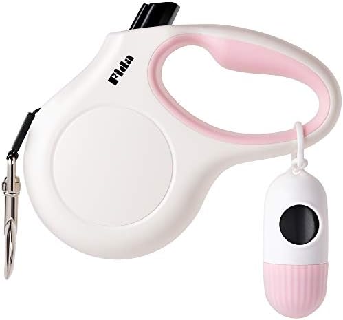 Fida Retractable Dog Leash with Dispenser and Poop Bags, 16ft, White & Pink by Fida