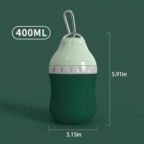 Dog Travel Water Bottle Detachable Bowl Leak Proof Portable ，Silicone Bottle Body，Collapsible and Suitable for Small Pets for Outdoor Walking, Hiking, Travel (Green, 400 ml) - Image 6