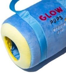 Glow Pups Dog Toy Sports Bag Hide and Seek Interactive Dog Toy with 6 Plush Squeaky Balls, Crinkle 10 Inches Long, Soft Plush, Blue and Yellow Sports Bag with Basketball, Soccer and Football