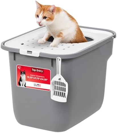 IRIS USA Cat Litter Box - Top Entry, Large, Gray/White by IRISUSA