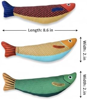 Cat Toy Saury Fish, 3-Pack (Green, Yellow, Orange), Catnip & Bell Sound, Soft & Durable, Interactive Kitten Toy for Indoor Cat Exercise, 8.7 Inches, Suitable for All Cat Breeds - Image 2