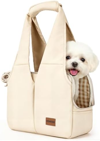 Dog Purse Carrier for Small Dogs and Cats, Soft-Sided Pet Tote Bag with 6 Large Pockets, Collapsible Travel Puppy Carrier, Fits Pets up to 13 lbs (Beige, 15.7" L x 8" W x 11.8" H) by Unknown