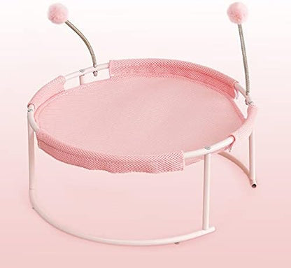 Cat Bed Summer Hammock Bed Free-Standing Cats Sleeping Supplies Washable & Breathable Easy Assembly Indoors Outdoors, 18 in x 18 in x 7.5 in (Pink)