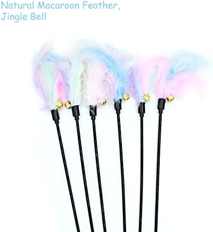Cat Wand Toys 6 PCS Colorful Feather Wand with Bell Interactive Cat Toys - Image 3