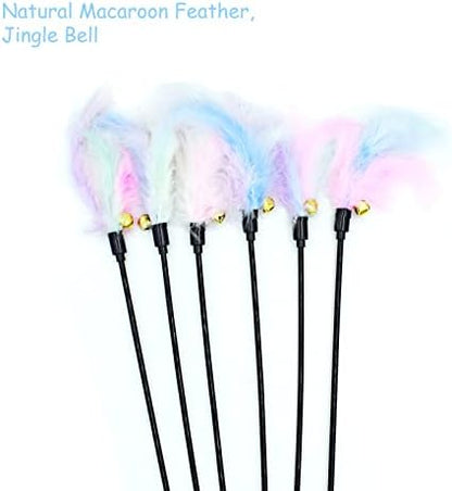 Cat Wand Toys 6 PCS Colorful Feather Wand with Bell Interactive Cat Toys - Image 3