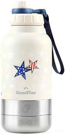 GrandTies Insulated Portable Dog Water Bottle with 2 Detachable Water Bowl Dispenser | Dog Food Travel Container, Accessories for Dogs Walking, Hiking, Camping (32oz (950mL), Patriot) by GrandTies