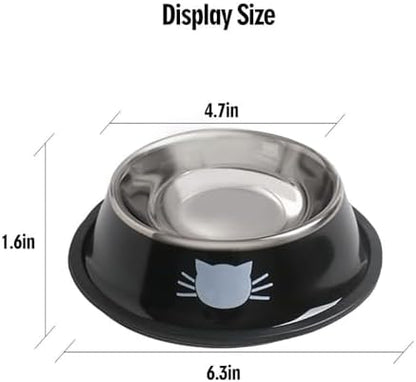 Cat Bowls for Food and Water,4PCS Rapsrk Non-Slip Stainless Steel Small Food Bowls 8 Oz Pet Bowl with Removable Rubber Base Dog Bowl,Stackable Cat Puppy Dishes Bowls with Cute Cats Painted - Image 2