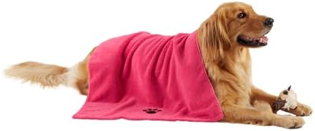 Bone Dry Pet Grooming Microfiber Towel, Embroidered Collection, X-Large,41x23.5, Raspberry Sorbet by BoneDry