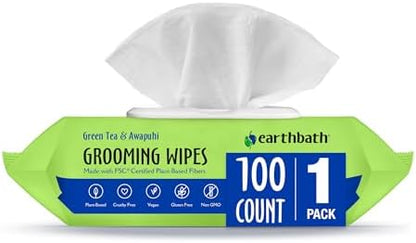earthbath Green Tea & Awapuhi Grooming Wipes, 100 Count (1 Pack) by earthbath