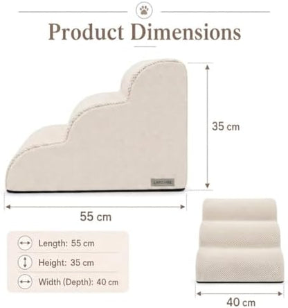 3-Step Foam Dog Stairs for Small Dogs, Couch & Bed, Beige - Image 6