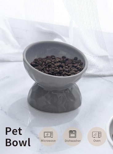 5 Inch Grey Tilted Ceramic Raised Cat Bowls Set of 2 - Image 5