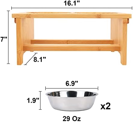 HTB Elevated Dog Bowl Stand with 2 Stainless Steel Bowls-7" H Medium Bamboo - Image 5
