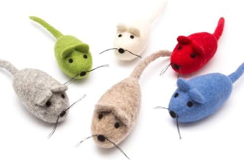 Glaciart One Felt Mouse Cat Toy – 6 Pcs | Soft Fuzzy Enrichment 100% Natural Wool - Interactive Catnip Play Cat Toy Set - Safe for Pets, Non-AZO Colored Dyes by GlaciartOne