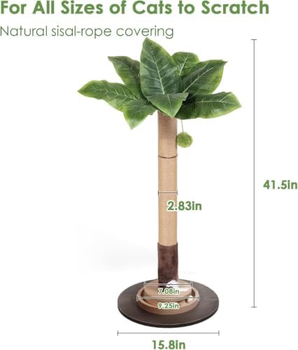 40" Cat Scratching Post, Natural Sisal Rope Cat Scratcher Tree, Cat Scratcher Post with Hanging Ball, Heavy-Duty Wood Base with Mouse Hole & Ball Track for Kitten & Adult Cats - Image 2