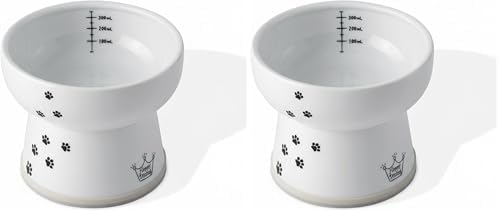 NECOICHI Raised Cat Water Bowl, Elevated, with Measurement Lines, Dishwasher and Microwave Safe (Cat, Extra Tall) (Pack of 2) by NECOICHI