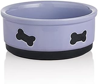 Sweejar Ceramic Dog Bowls with Bone Pattern, Dog Food Dish for Medium Dogs, Porcelain Pet Bowl for Water 35 Fl Oz (Purple) by Sweejarco1949