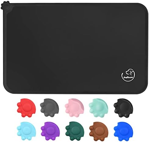 Silicone Waterproof Dog Cat Pet Feeding Mats, Non Slip, Easy Clean Pet Dog Cat Bowl Mats Placemat (24" x 16") Black by Juqiboom
