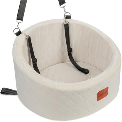 Lealchum Dog Car Seat for Small Dogs Up to 30 Lbs,Ultra Soft Fabric Fill in Comfy Memory Foam,Happy Pet Ride,2 Safety Dog Leashes,Fully Detachable and Washable,Anti Slip Base(Beige) by Lealchum