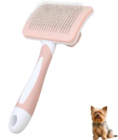 Self Cleaning Slicker Dog Brush for Small Long-Haired Breeds (Pink) by PetJoyHaven
