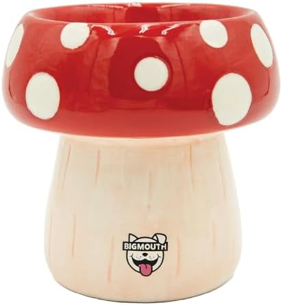 Mushroom Elevated Cat Bowl - Ceramic Raised Cat Bowl for Food, Water - Lifted Food Bowls for Small Dog - Cute Pet Gift by BigMouthInc