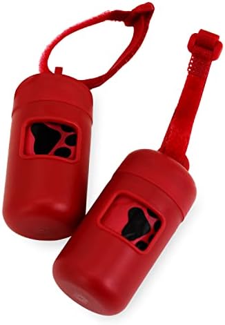 Best Pet Supplies Dog Poop Bag Holder Leash Attachment with Reusable Dispenser for Travel, Walking, Park, and Outdoor Use, Durable with Clip-On - Red, Pack of 2, Plastic Dispenser w/30 Bags by BestPetSuppliesLLC