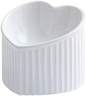 White Ceramic Raised Cat Bowls, Tilted Elevated Food or Water Bowls, Stress Free, Backflow Prevention, Dishwasher and Microwave Safe, Lead & Cadmium Free by HCHLQLZ