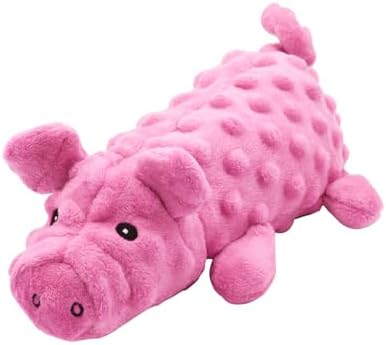 Andiker Dog Squeaky Toys, 10 in/24.5 cm Plush Dogs Toy Soft Dog Chew Toys in Pig Shape for Chewing Biting, Stuffed Puppy Toys with a 9.5 cm Squeaker and Crinkle Paper for All Breed Sizes Dogs (Pink) by Andiker-ServingforYou