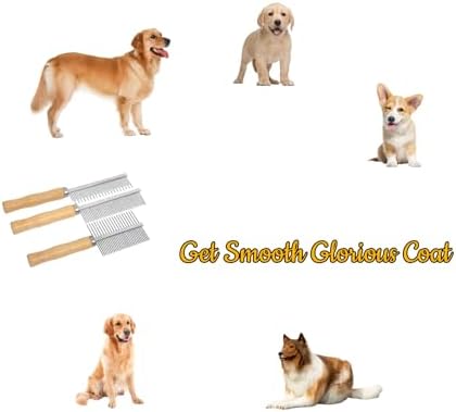 Professional Metal Dog Grooming Comb | 3 PCS Wooden Handled Pet Comb for Dogs and Cats | Removes Tangles, Dematting, Detangling | Great for Matted Hair - Image 3