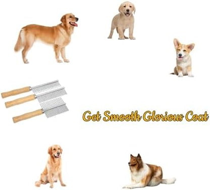 Professional Metal Dog Grooming Comb | 3 PCS Wooden Handled Pet Comb for Dogs and Cats | Removes Tangles, Dematting, Detangling | Great for Matted Hair - Image 3