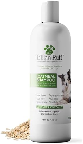 Lillian Ruff PRO Formula Deodorizing Oatmeal Dog Shampoo - Calms Itching & Allergies, Ultra-Nourishing Dry Skin Relief - Oatmeal, Aloe, Coconut Oil, Lavender & Provitamin B5 - Made in USA (16oz) by LillianRuff