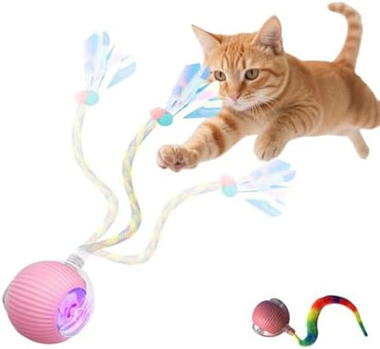 Interactive Dog Cat Toy Ball, Upgraded Rechargable Rolling Pet Ball with 2 Tails, Smart Automatic Moving Toy for Bored Indoor Kitty Puppy -Pink by Unknown