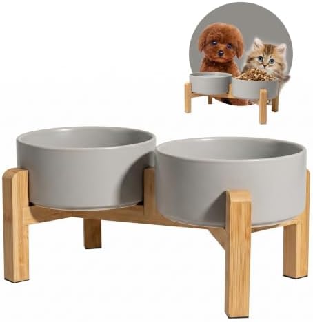 Elevated Ceramic Dog Bowl, 2 Cups Dog Food and Water Bowl Set with Stand by PTOBER