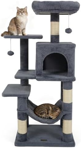 DORTALA Cat Tree for Indoor Cats, 44" Modern Cat Tower with Top Perch, Condo, Hammock, Sisal Scratching Posts, Dangling Balls, Platforms, Multi-Level Pet Climbing Furniture Playground (Grey) by DORTALA