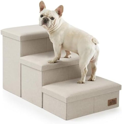 COZY KISS Dog Stairs with Storage, 16.7" H Wider Dog Steps, 3-Step by COZYKISS