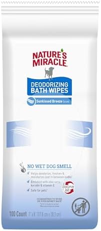 Nature's Miracle Deodorizing Bath Wipes for Dogs, 100 Count by NaturesMiracle