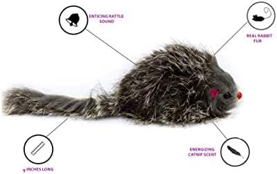 10 Giant Furry Mice with Catnip and Rattle Sound Made of Real Rabbit Fur Interactive Catch Play Mouse Toy for Cat, Pack of 10 Mice - Image 3