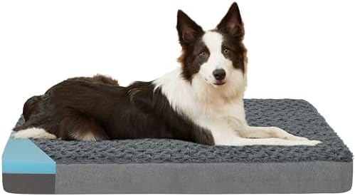 Orthopedic Memory Foam Bed for Large Dogs, Waterproof Cooling Pet Mats for Crate with Removable Washable Cover,Ideal for Arthritic Dogs (Large plus-36"x 27" x 3", Rose Plush) by ABETTERLIFEWITHPET