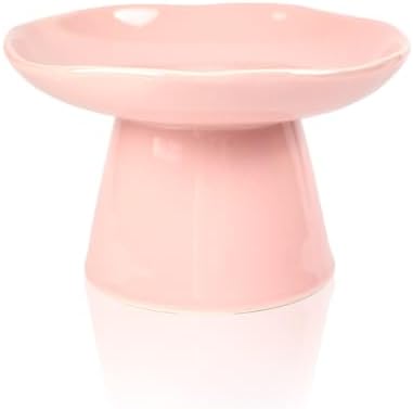 Extra Wide 6.1" Raised Cat Food Bowl, Shallow Ceramic Elevated Cat Feeder, Anti Vomiting, Stress Free, Whisker Fatigue, Pet Food or Water Bowl, Pink by Careforyourbelovedfurbaby
